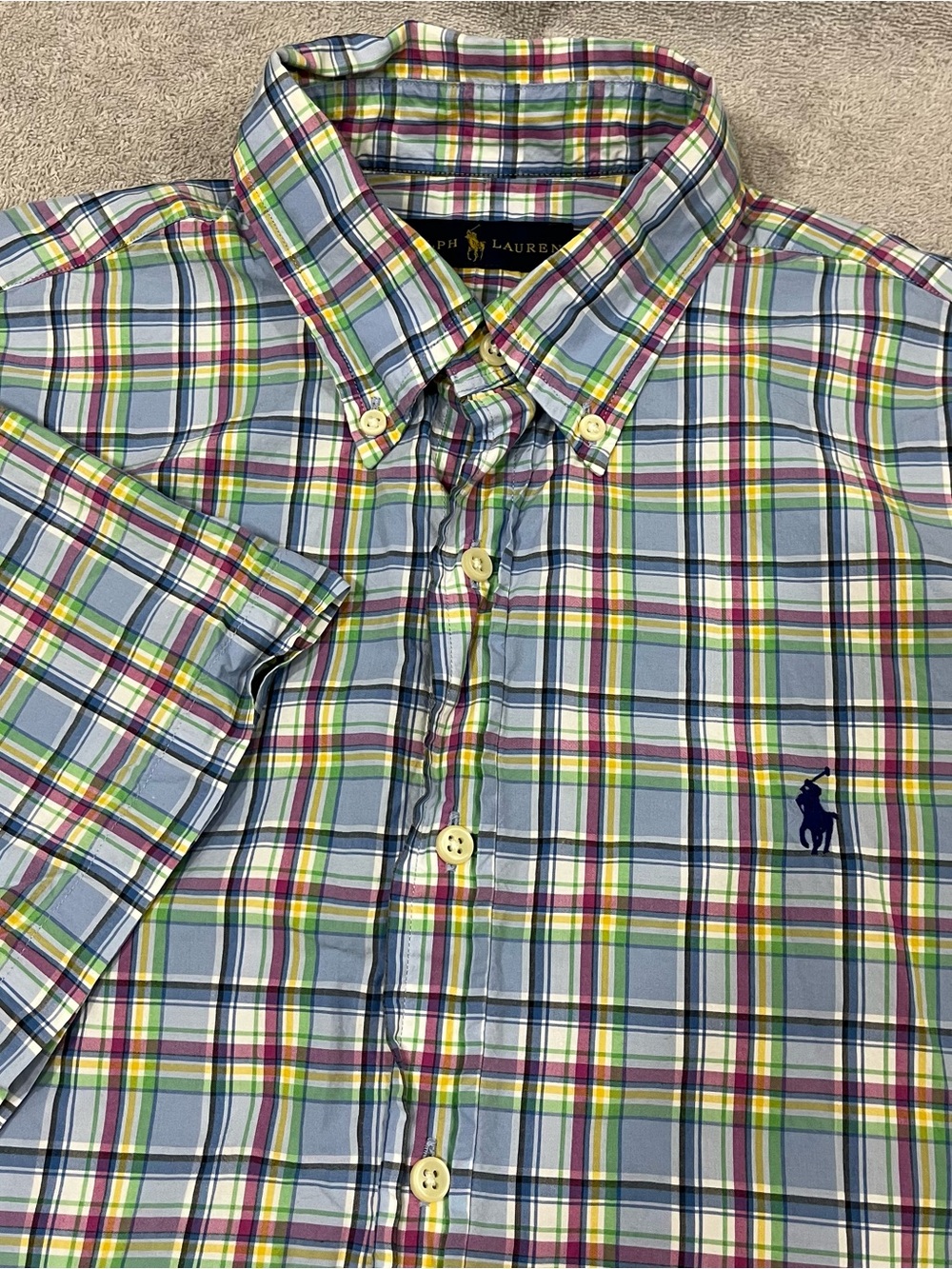 Polo Ralph Lauren Men's Medium Short Sleeve Shirt Multicolor Plaid Preppy